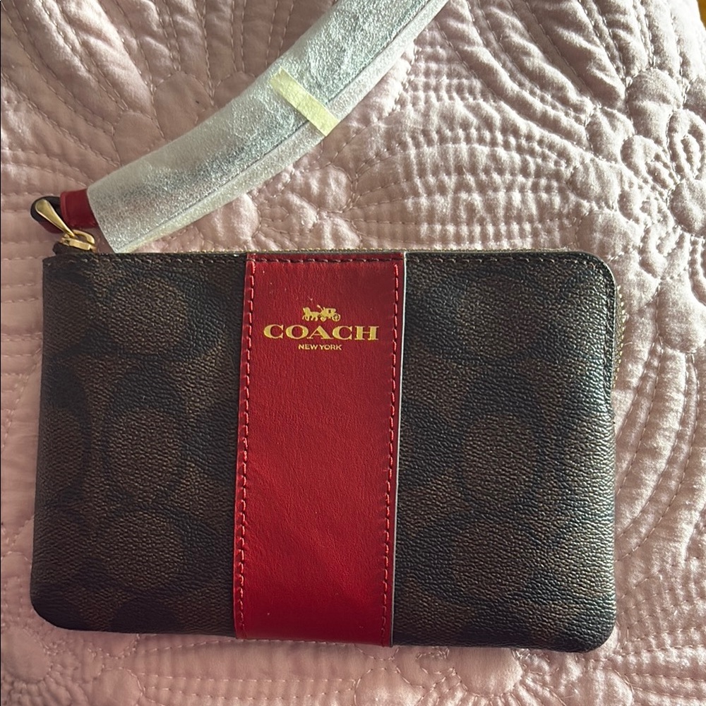 Coach Signature Wristlet with Red Stripe